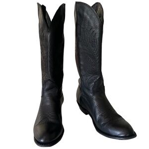 Evenin Star Western Dance Boots Black Leather Suede Sole Cowboy Line Dance 7 7.5
